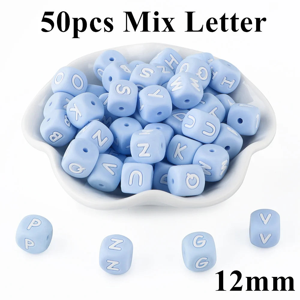 Kovict 10~50Pcs/Lot Silicone Letters Bead 12mm English Alphabet Beads For Jewelry Making DIY Personalized Name Chain Accessories