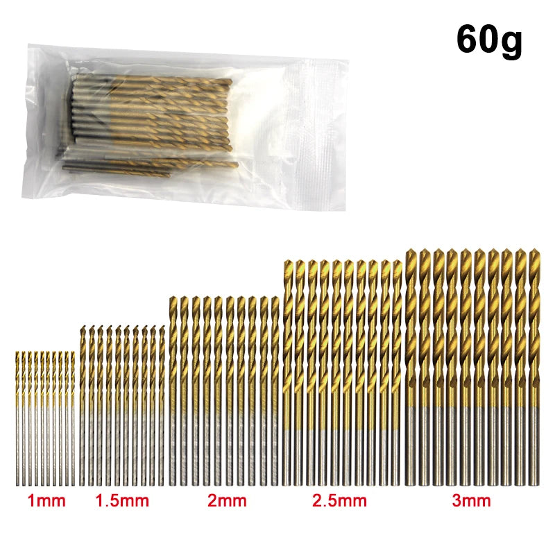 50pc titanium plated twist drill set 1-3mm small drill bit electric drill drilling set DIY woodworking drilling and opening tool