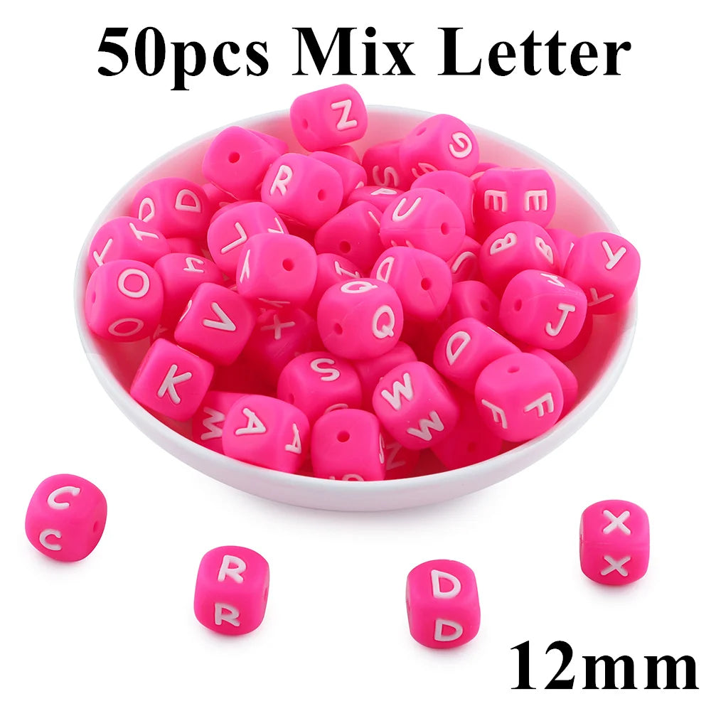 Kovict 10~50Pcs/Lot Silicone Letters Bead 12mm English Alphabet Beads For Jewelry Making DIY Personalized Name Chain Accessories