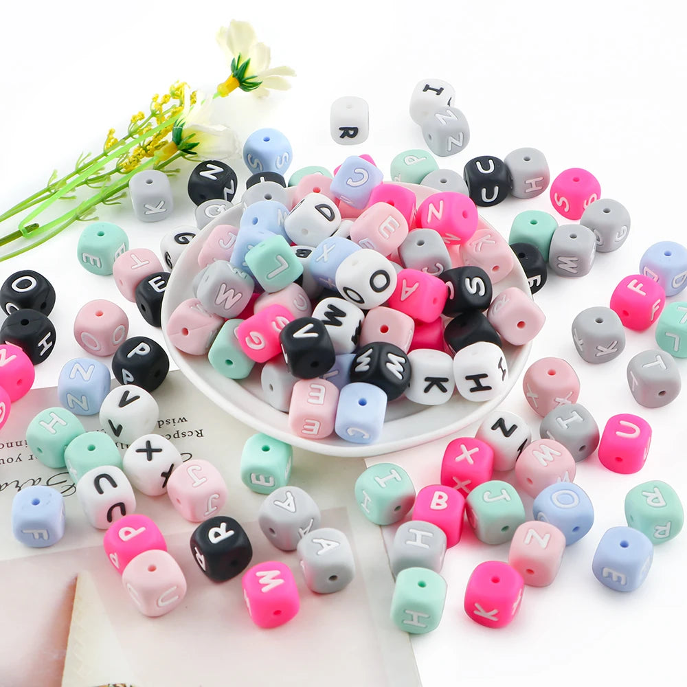 Kovict 10~50Pcs/Lot Silicone Letters Bead 12mm English Alphabet Beads For Jewelry Making DIY Personalized Name Chain Accessories
