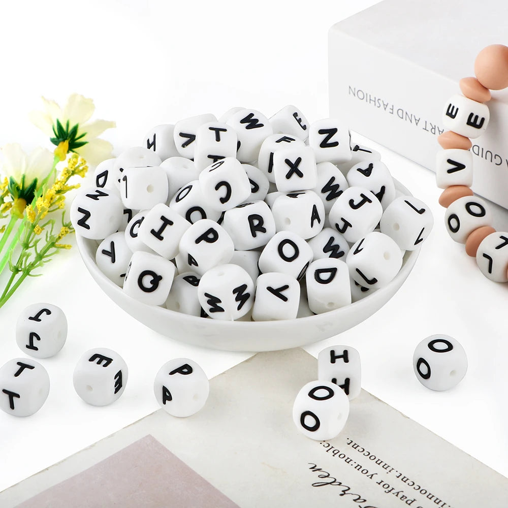 Kovict 10~50Pcs/Lot Silicone Letters Bead 12mm English Alphabet Beads For Jewelry Making DIY Personalized Name Chain Accessories