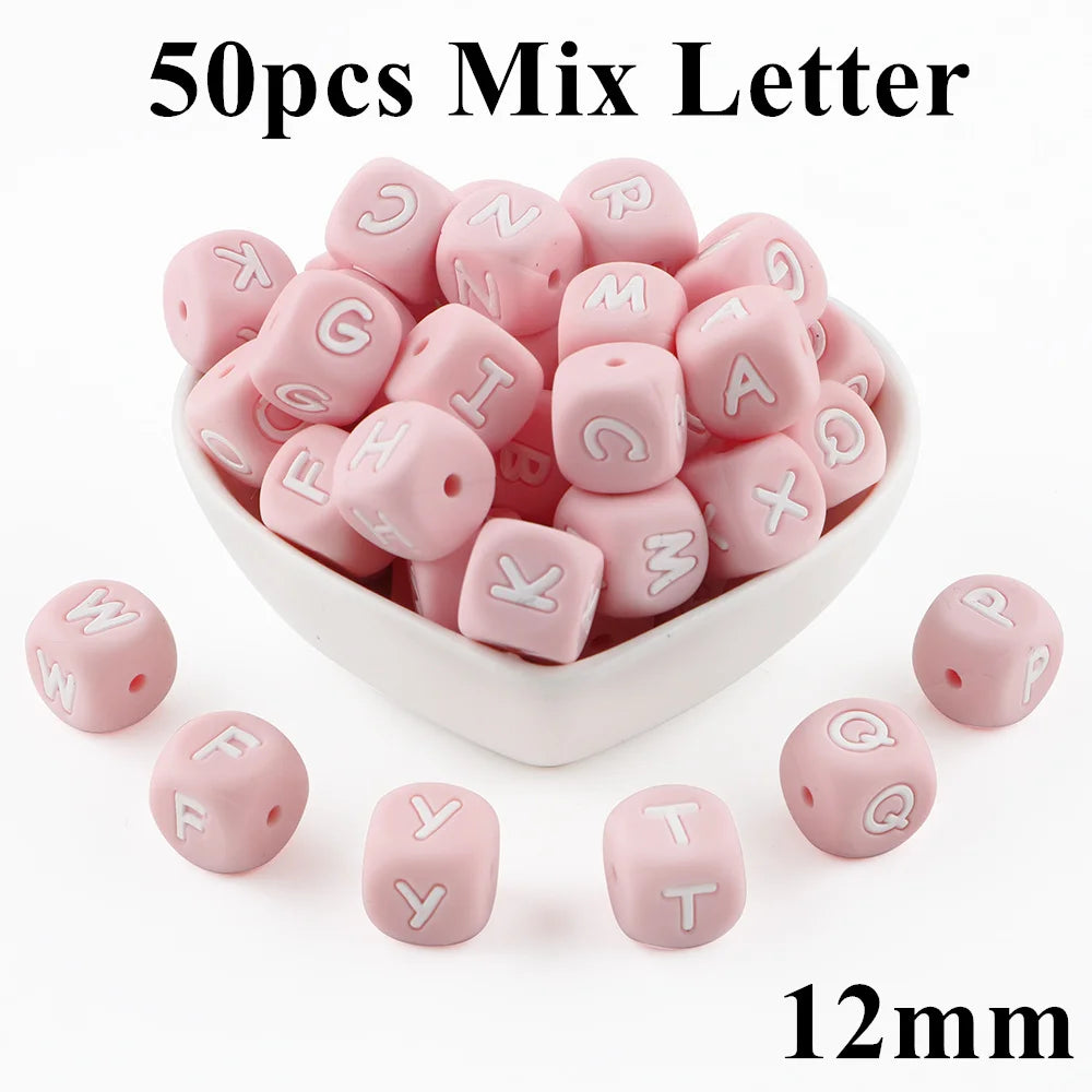 Kovict 10~50Pcs/Lot Silicone Letters Bead 12mm English Alphabet Beads For Jewelry Making DIY Personalized Name Chain Accessories