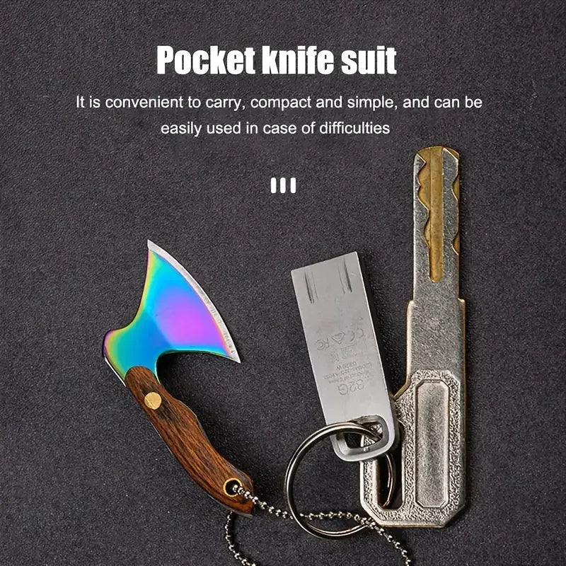 Mini Stainless Steel Small Axe Portable Key Chain, Small Kitchen Knife Disassembly  Gift Key Pendant Decoration, Outdoor Tool