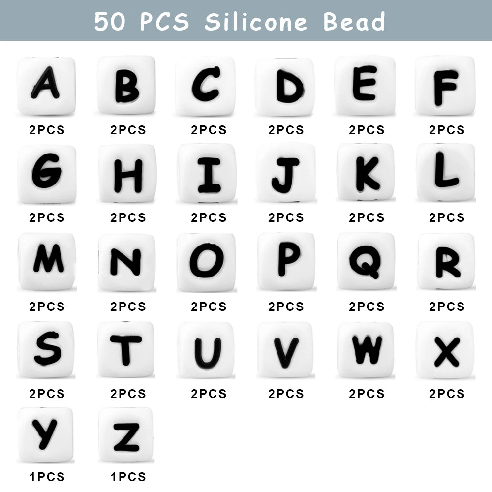 Kovict 10~50Pcs/Lot Silicone Letters Bead 12mm English Alphabet Beads For Jewelry Making DIY Personalized Name Chain Accessories