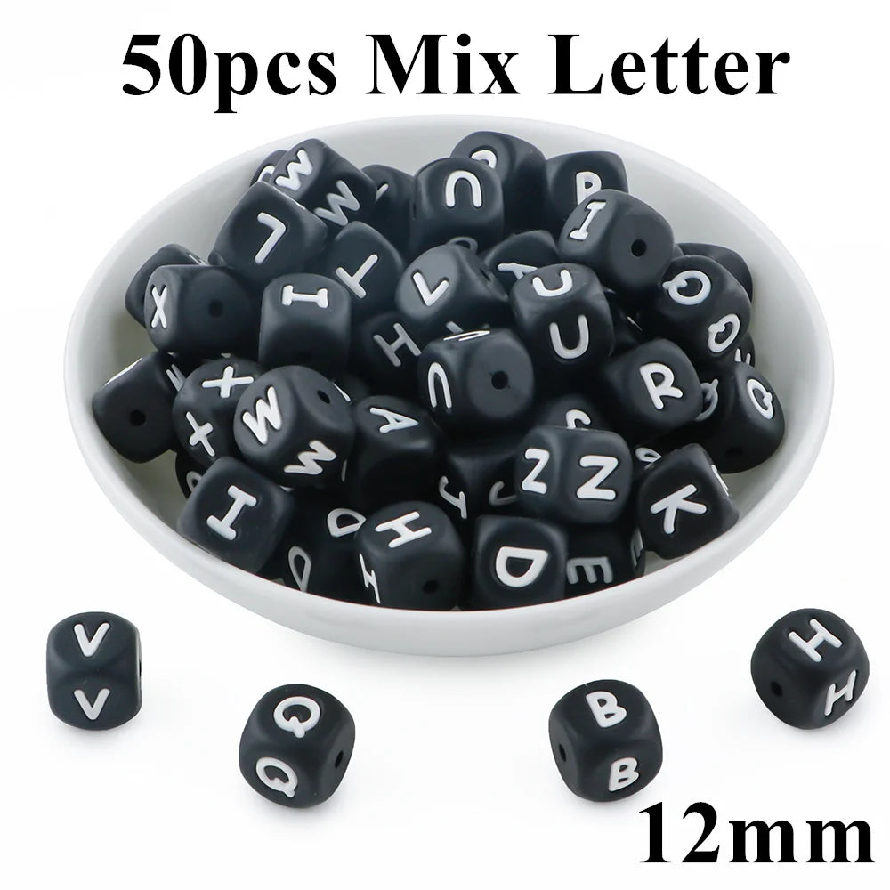 Kovict 10~50Pcs/Lot Silicone Letters Bead 12mm English Alphabet Beads For Jewelry Making DIY Personalized Name Chain Accessories