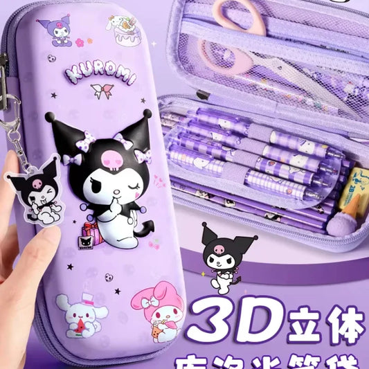 3D Kuromi Melody Cinnamoroll Pencil Case Cartoon Large Capacity Stationery Bag Pencil Case
