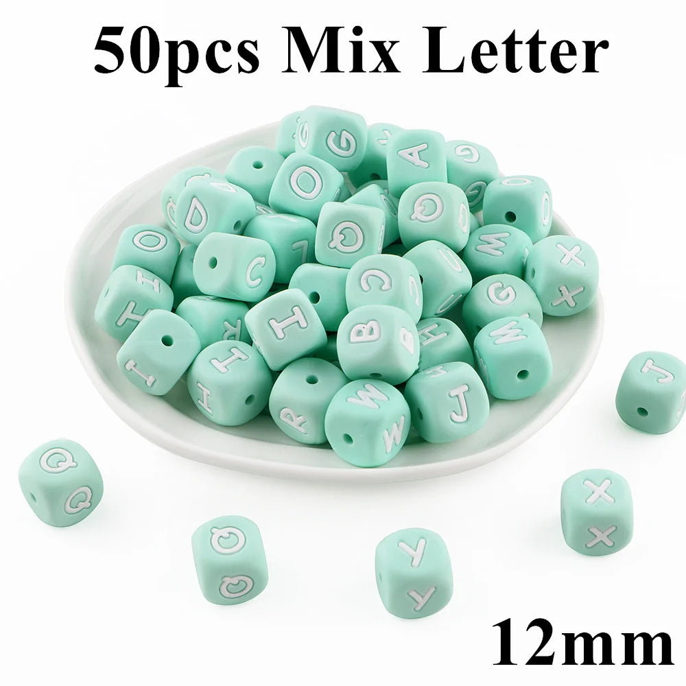 Kovict 10~50Pcs/Lot Silicone Letters Bead 12mm English Alphabet Beads For Jewelry Making DIY Personalized Name Chain Accessories