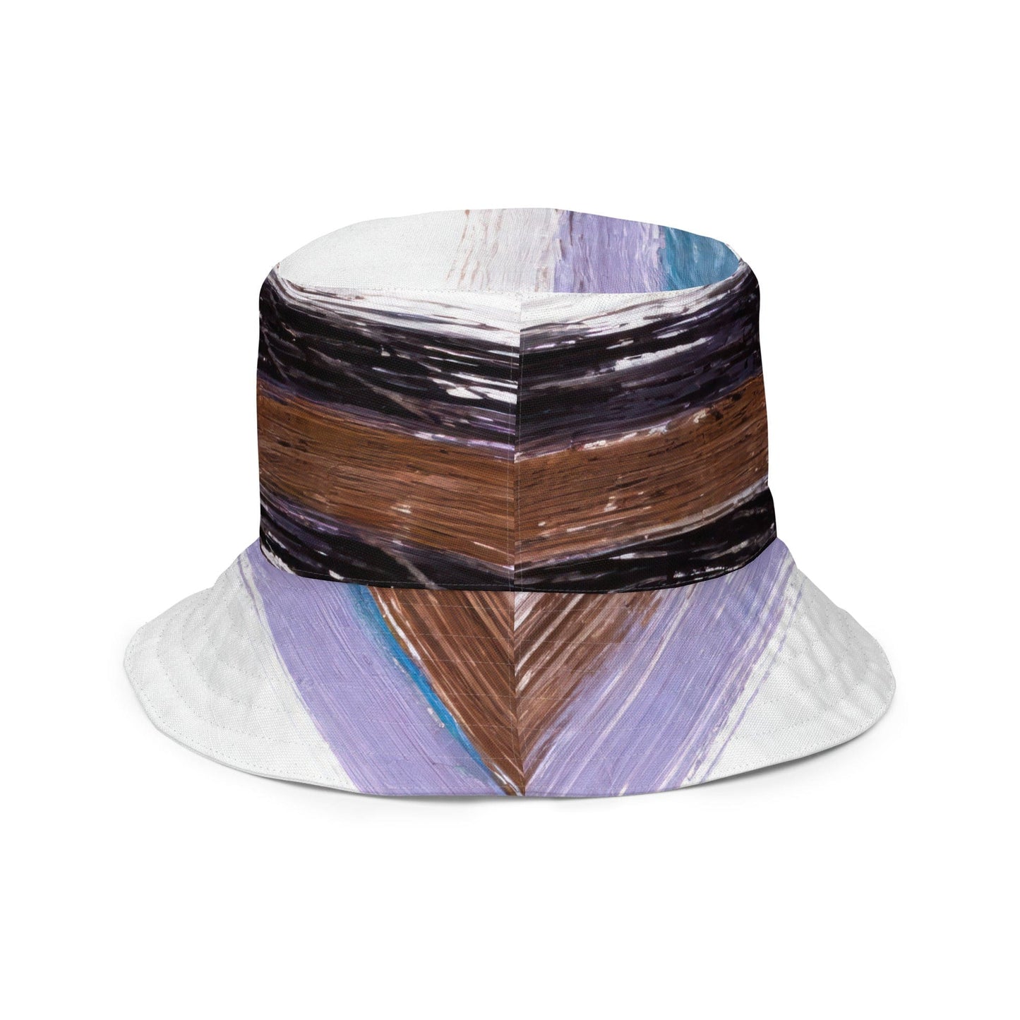 Reversible Bucket Hat Lavender Black Brown Rustic Pattern-2
