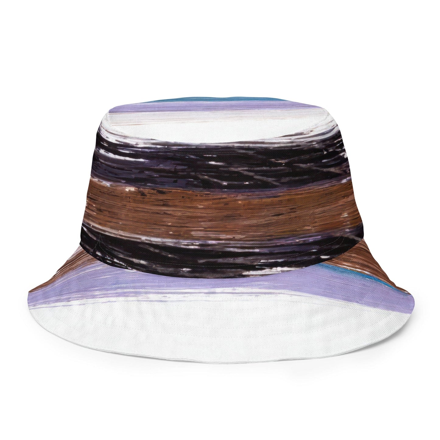 Reversible Bucket Hat Lavender Black Brown Rustic Pattern-3