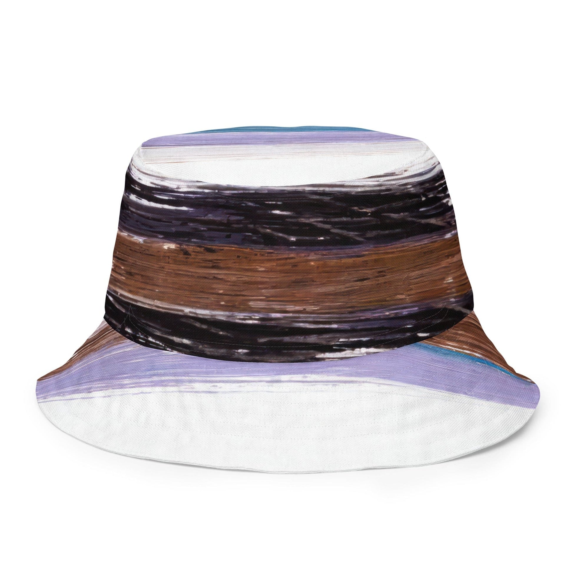 Reversible Bucket Hat Lavender Black Brown Rustic Pattern-3