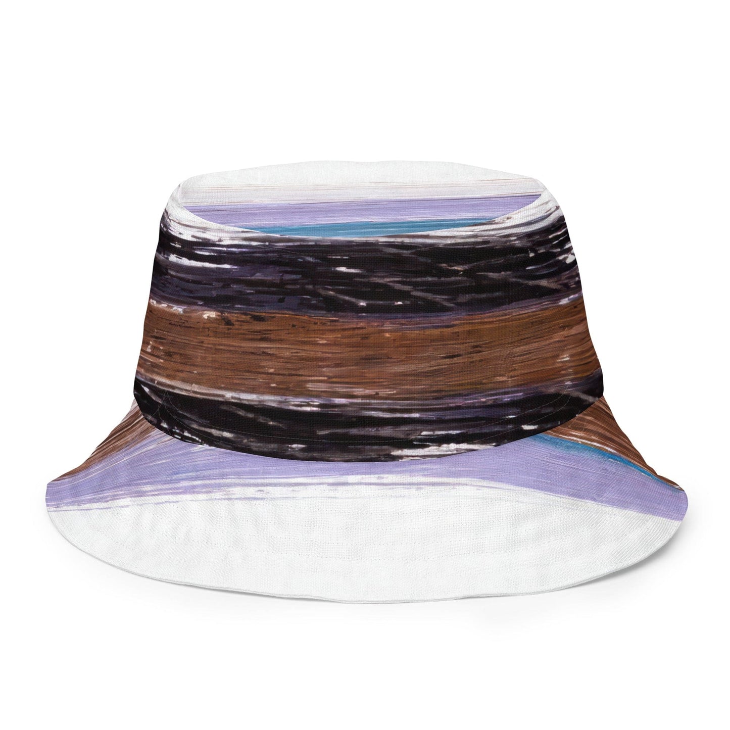 Reversible Bucket Hat Lavender Black Brown Rustic Pattern-0
