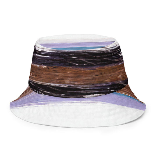 Reversible Bucket Hat Lavender Black Brown Rustic Pattern-0